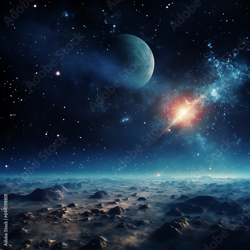 Illustration of galaxy background with meteor on the space, milkyway, nebula,universe, and planet Ai image generative © Anditya