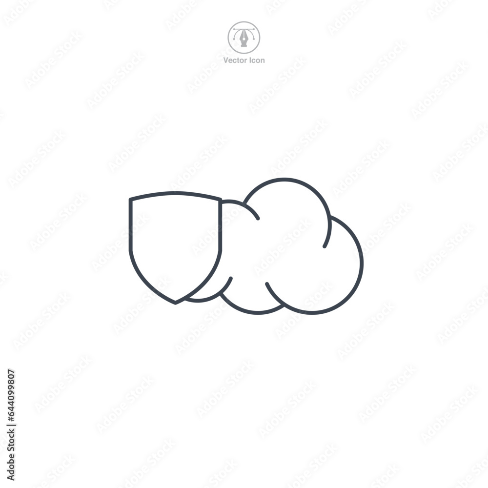 Cloud with Shield icon symbol vector illustration isolated on white background Cloud with Shield icon symbol vector illustration isolated on white background