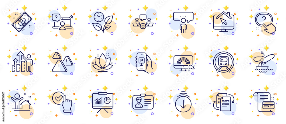 Outline set of Payment card, Bureaucracy and Leaves line icons for web app. Include New house, Lotus, Question button pictogram icons. Presentation, Bitcoin, Teamwork signs. Lgbt. Vector Outline set of Payment card, Bureaucracy and Leaves line icons for web app. Include New house, Lotus, Question button pictogram icons. Presentation, Bitcoin, Teamwork signs. Lgbt. Vector