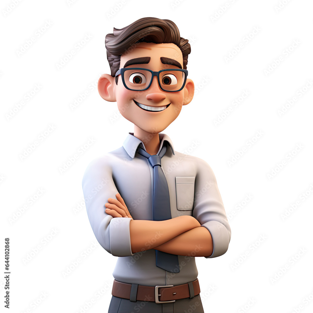 3D Cute cartoon male teacher character on transparent background ...
