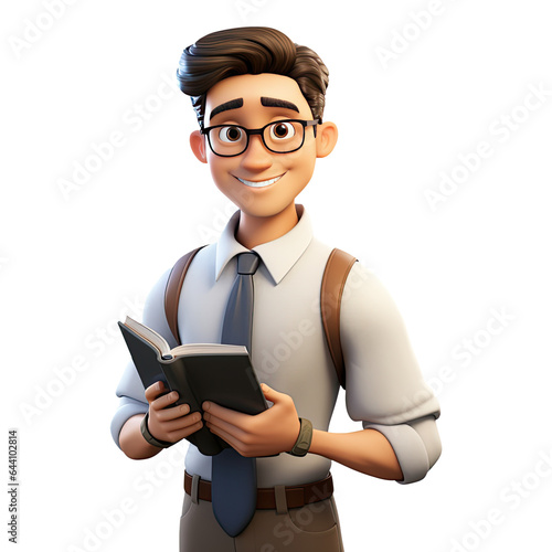 3D Cute cartoon male teacher character on transparent background. Generative AI