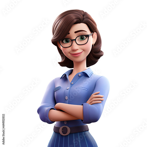 3D Cute cartoon female teacher character on transparent background. Generative AI
