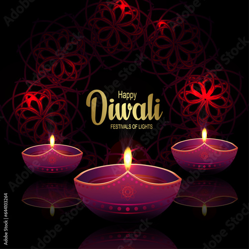 Indian festival Happy Diwali with hand silhouette on black background