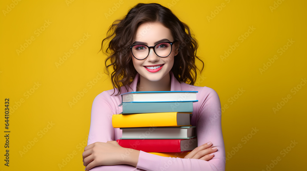 Focused Student: Young man with Eyeglasses Holding Books Focused Student: Young man with Eyeglasses Holding Books