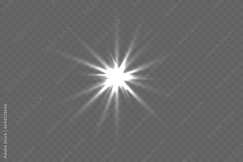 Glowing stars of white light on a transparent background. Blurred light vector collection.