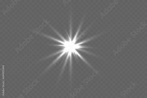 Glowing stars of white light on a transparent background. Blurred light vector collection.