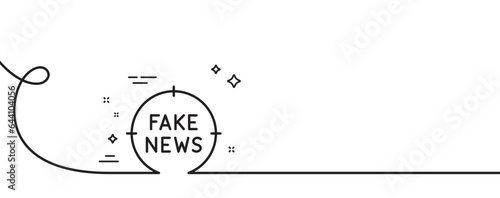 Fake news line icon. Continuous one line with curl. Propaganda conspiracy target sign. Wrong truth symbol. Fake news single outline ribbon. Loop curve pattern. Vector
