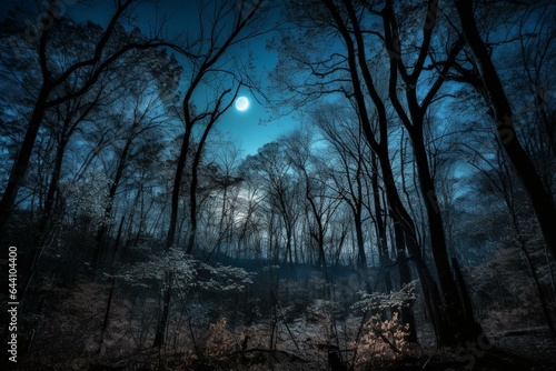 Photo An eerie forest depicted under the moonlit sky on Halloween night
