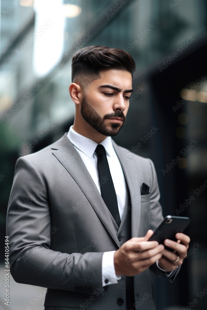 cropped shot of a young businessman using a cellphone while standing outside cropped shot of a young businessman using a cellphone while standing outside