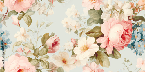 Stampa su tela Modern Vintage floral seamless pattern on light background