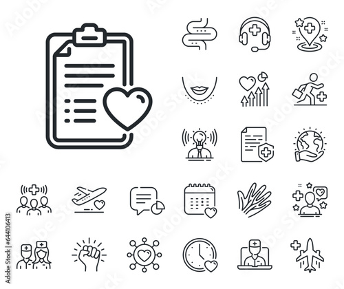 Hospital patient history sign. Online doctor, patient and medicine outline icons. Medical survey line icon. Patient history line sign. Veins, nerves and cosmetic procedure icon. Intestine. Vector
