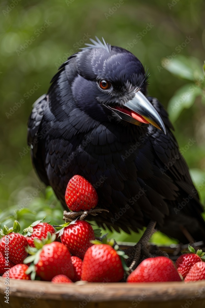 Fototapeta premium crow eating strawberry4