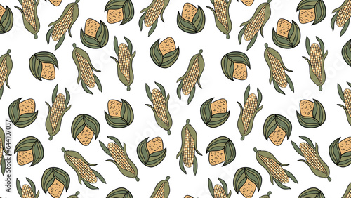 Seamless pattern with corn. Vector hand drawn illustration