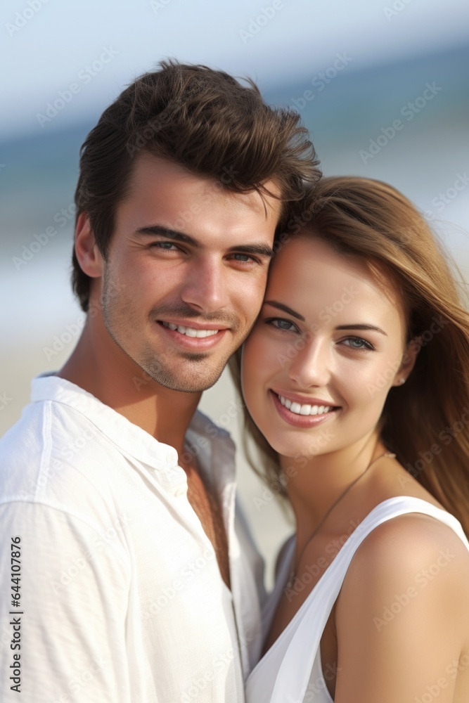 portrait of a happy young couple on the beach together portrait of a happy young couple on the beach together