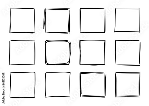 Hand drawn sketch frame vector. Simple doodle rectangle pencil frame border shape. Hand drawn doodle scribble border element for text quote template. Pencil brush stroke style. Vector illustration