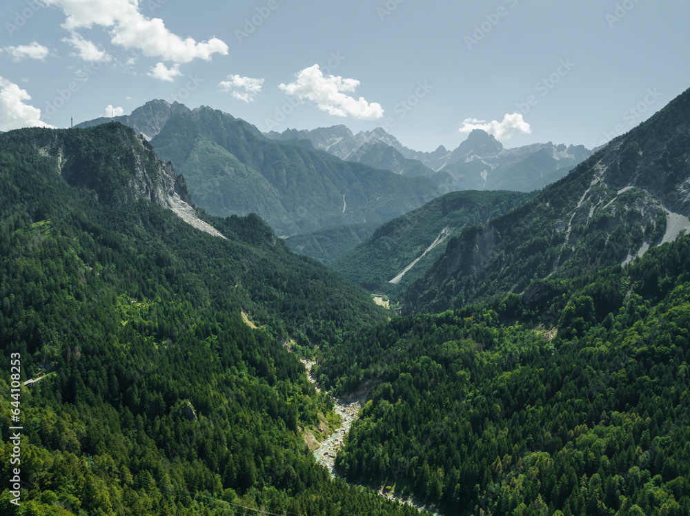 Aerial view of a mountain landscape on the Dolomites at Valle di Cadore, Belluno, Italy. Aerial view of a mountain landscape on the Dolomites at Valle di Cadore, Belluno, Italy.