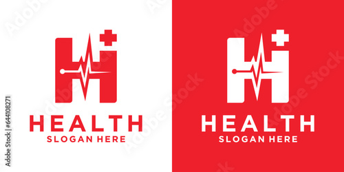 Letter H with combination of heartbeat logo, health logo, medicine logo