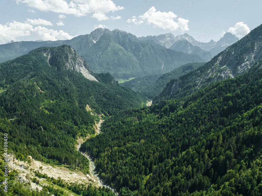 Aerial view of a mountain landscape on the Dolomites area in Valle di Cadore, Veneto, Italy. Aerial view of a mountain landscape on the Dolomites area in Valle di Cadore, Veneto, Italy.