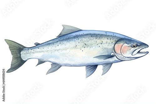 Hand-drawn watercolor of Atlantic salmon symbolizing abundance, good health, and nature. Cut-out element for design. Generative AI © Lando