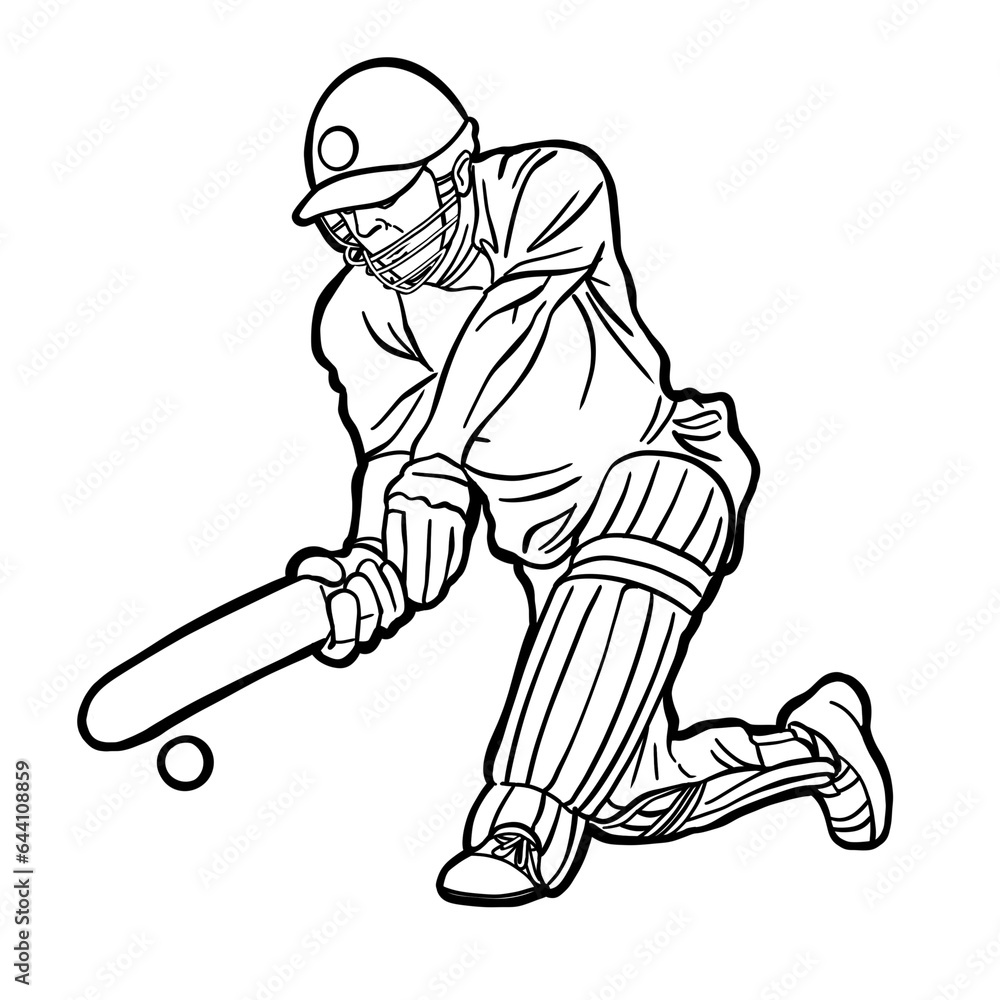 Cricket player batting action clipart