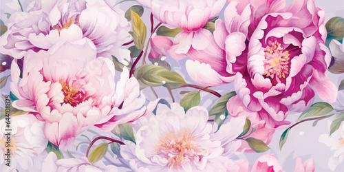 Seamless boho floral pattern with pink peony flowers. Retro collage pattern. Contemporary print for wedding stationary, greetings, wallpapers, fashion, backgrounds, textures, DIY, wrappers, cards