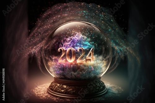 2024 New Year abstract crystal ball, wonder, anticipation and goal setting  photo