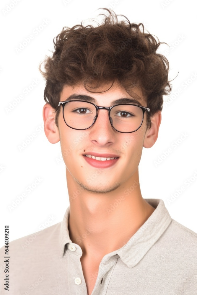a young man wearing a pair of glasses isolated on white