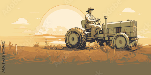 Tractor with hay. Rural farm landscape