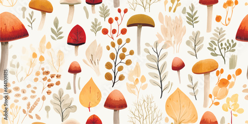 Seamless pattern with acorns and autumn oak leaves in Orange, Beige, Brown and Yellow. Perfect for wallpaper, gift paper, pattern fills, web page background, autumn greeting cards.