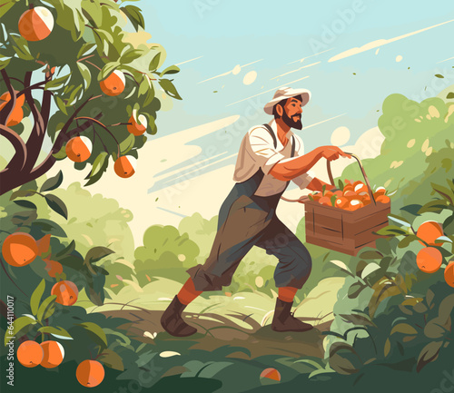 Citrus harvest flat composition with smiling people collecting fruits vector illustration