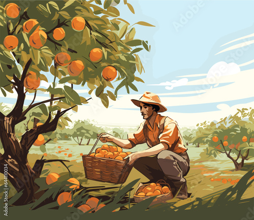 Citrus harvest flat composition with smiling people collecting fruits vector illustration