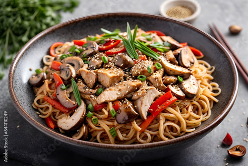 stir fried noodles with chicken and vegetables made with Generative AI