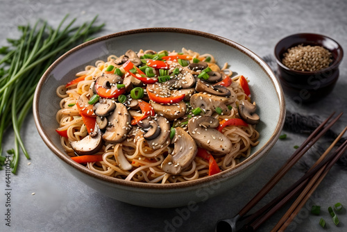 stir fried noodles with chicken and vegetables Generative AI