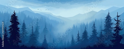 fir tree forest in fog nature landscape illustration © krissikunterbunt
