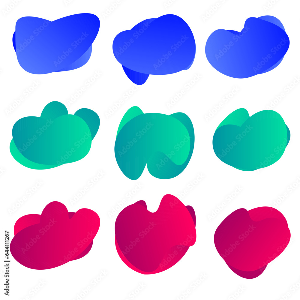 fluid shape design Set of isolated abstract aqua spot with gradient or dynamic color Abstract gradient fluid shape design Set of isolated abstract aqua spot with gradient or dynamic color Abstract gradient