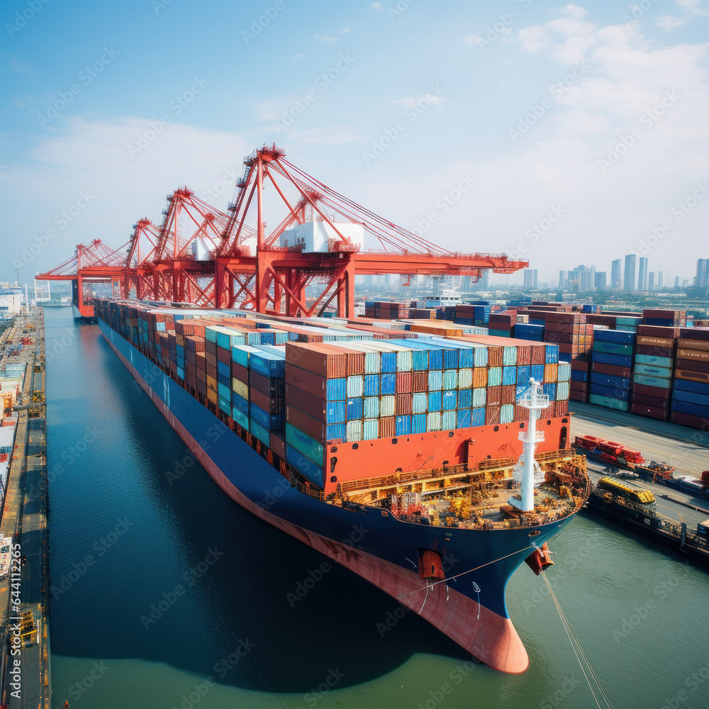 Fototapeta premium Sea cargo port, loading containers on a cargo ship