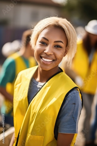 shot of a young woman looking cheerful during a community service day