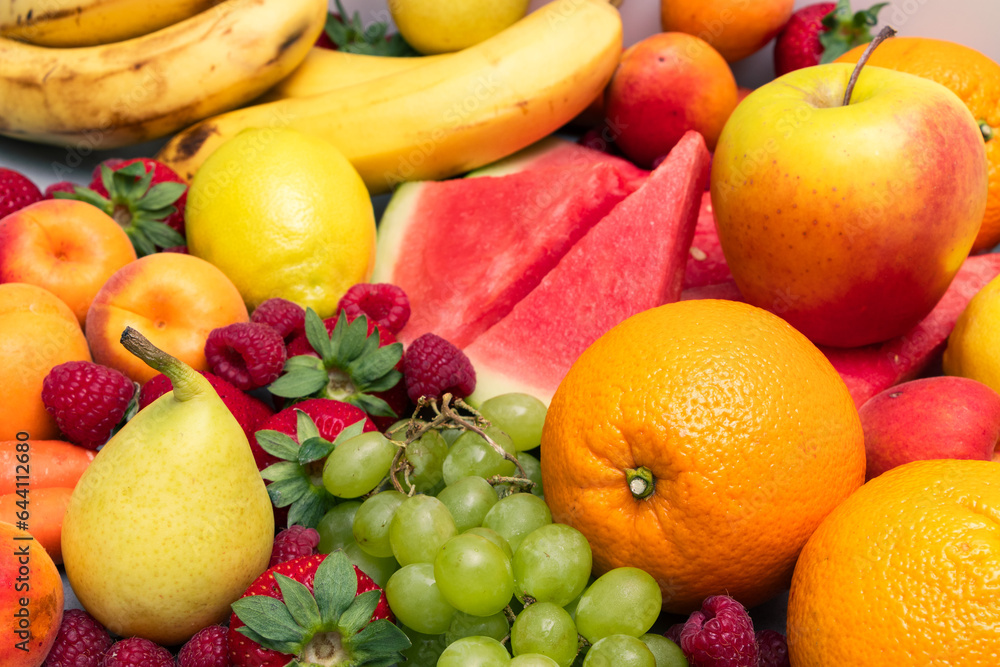 Variety of fresh fruits in close-up. Horizontal. Variety of fresh fruits in close-up. Horizontal.