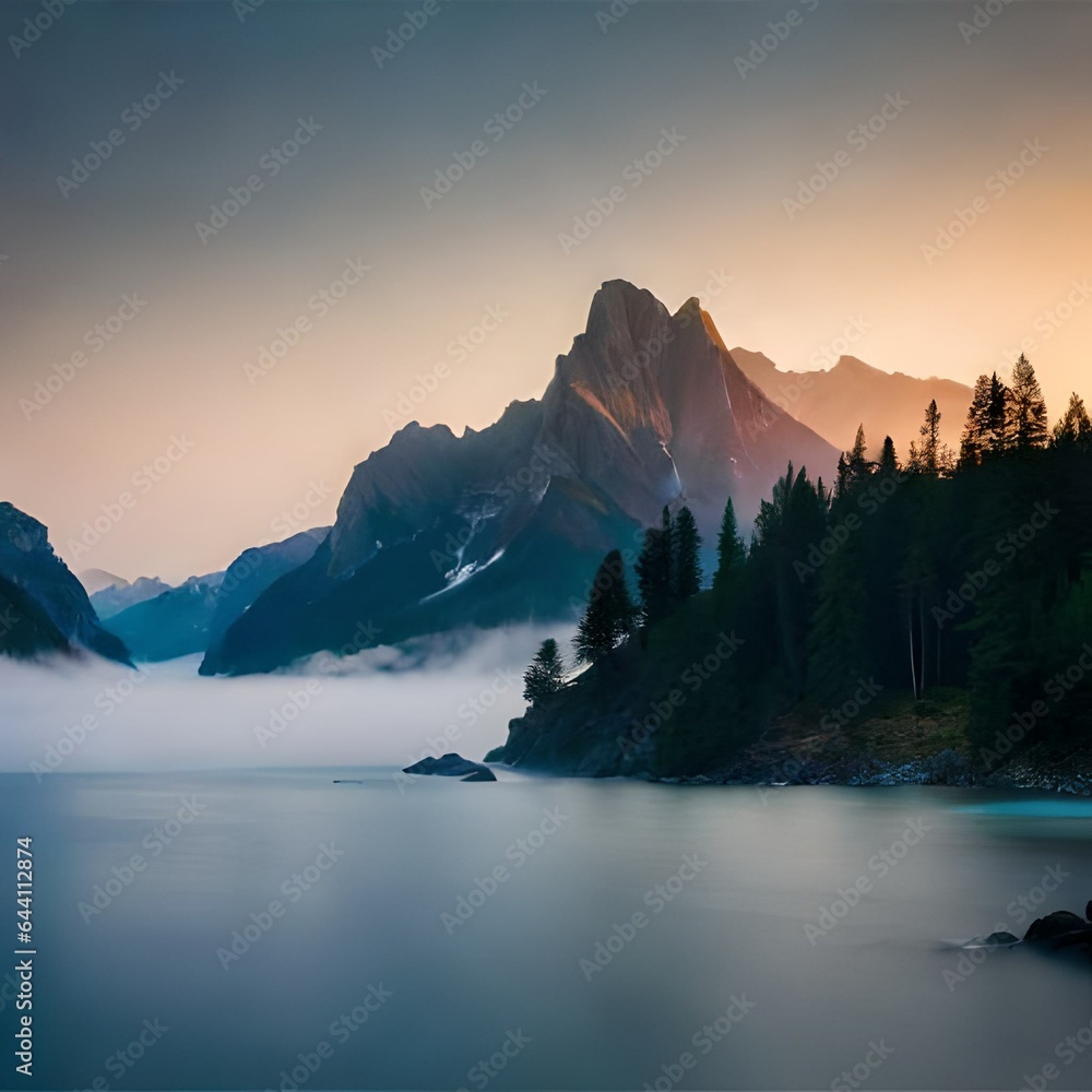 Amazing nature scenery, mountains under morning mist.AI generated