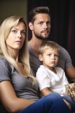 a cropped shot of a young family watching tv together