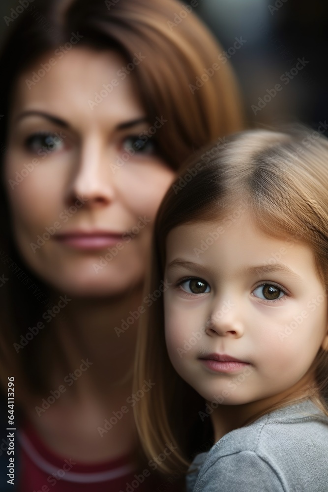 portrait of a cute little girl with her mother in the background portrait of a cute little girl with her mother in the background