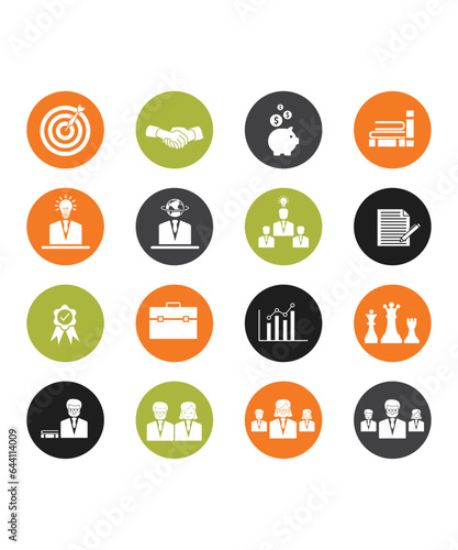 16 Colorful Business Icons And Work Vector Silhouettes