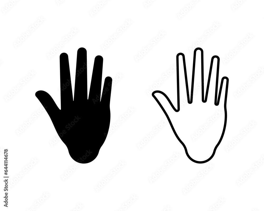 Hand palm icon sign symbol pictogram line art vector illustration set. Human opened fingers silhouette Hand palm icon sign symbol pictogram line art vector illustration set. Human opened fingers silhouette