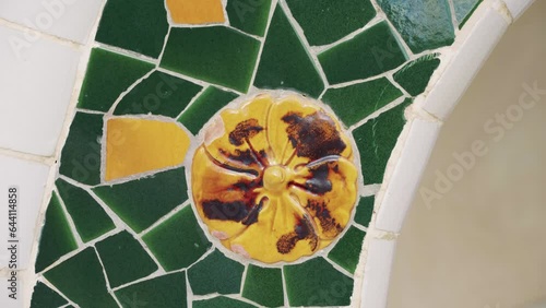mosaic of the Greek theatre in Park Güell in Barcelona, Catalonia