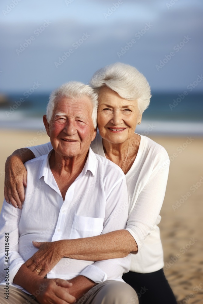 portrait of a happy senior couple relaxing together at the beach