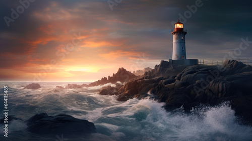 AI Generated a Lighthouse on a Rocky Shore, Representing God's Guidance and Protection in The Christian Faith. © PixelFusion Creation