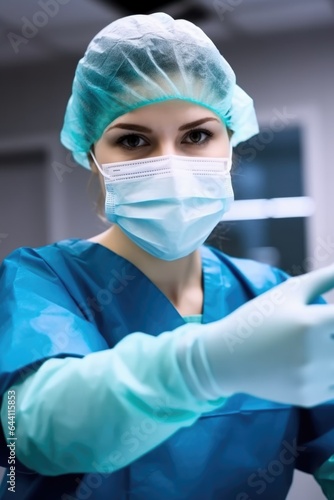 shot of a young surgeon wearing surgical gloves in a hospital