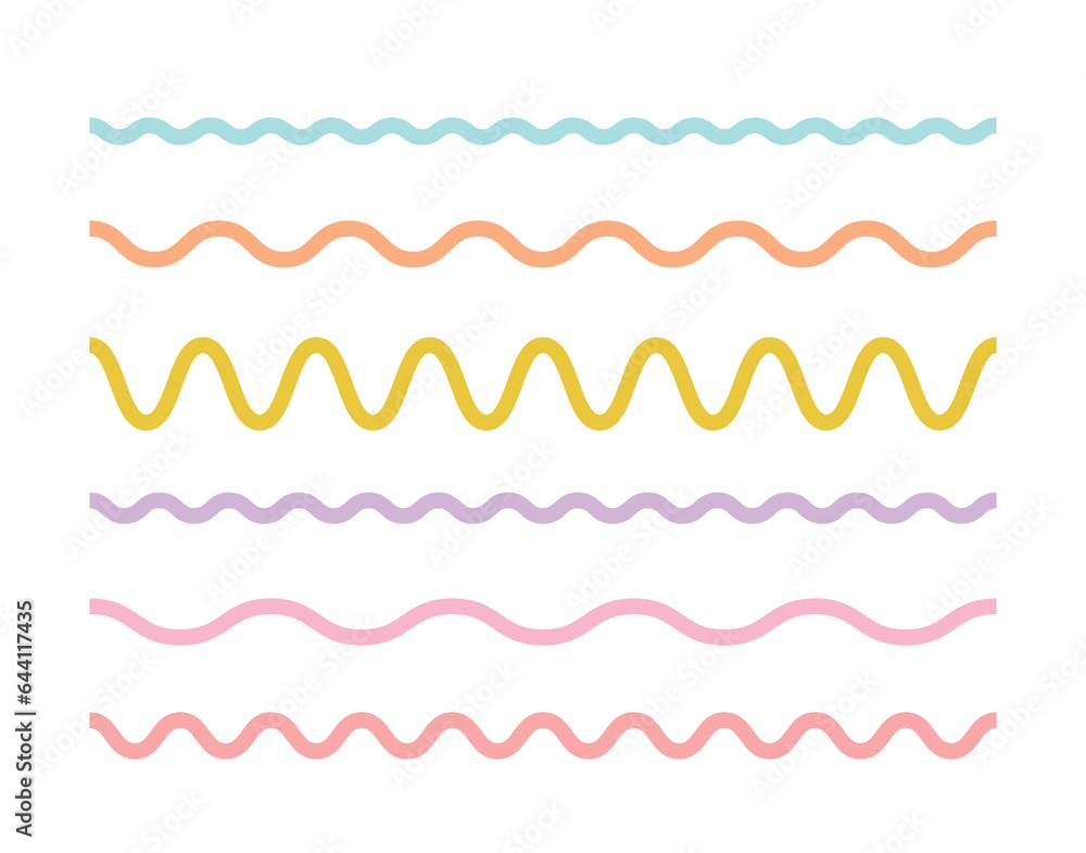 Wavy line set in white background. Simple color outline design element Wavy line set in white background. Simple color outline design element