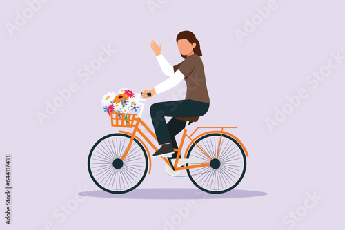 People riding bikes on city street concept. Colored flat vector illustration isolated.  © Sell Vector