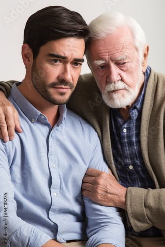 cropped shot of a counsellor putting his arm around an older man